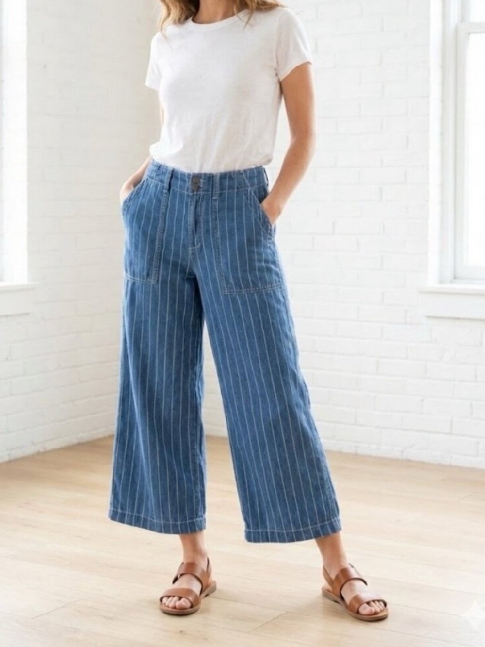 Seven7 Wide Leg Striped Crop Jeans Size 4